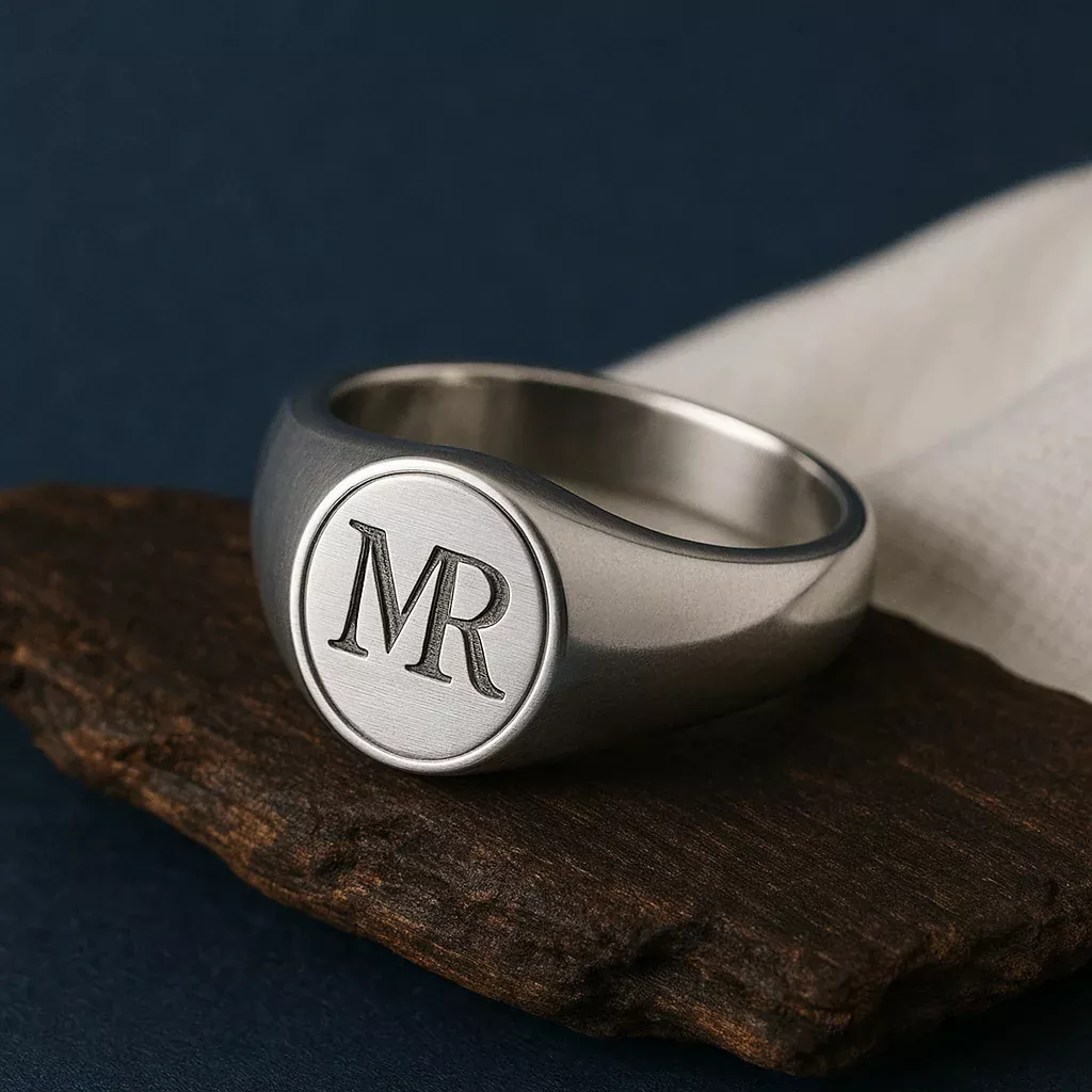 Chevalière homme en argent massif gravée, plateau proportionné